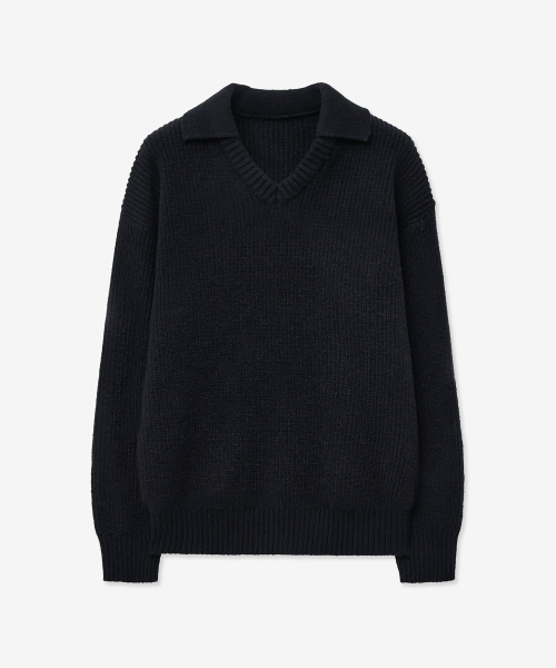 BLOND9(ブロンドナイン)の「オープンカラーVネックニット_ブラック(ニット/セーター・メンズ・その他・MEDIUM/LARGE/X-LARGE)」の1枚目の写真
