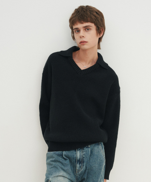 BLOND9(ブロンドナイン)の「オープンカラーVネックニット_ブラック(ニット/セーター・メンズ・その他・MEDIUM/LARGE/X-LARGE)」の4枚目の写真