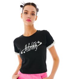 ロゴレースクロップTシャツ[ブラック]