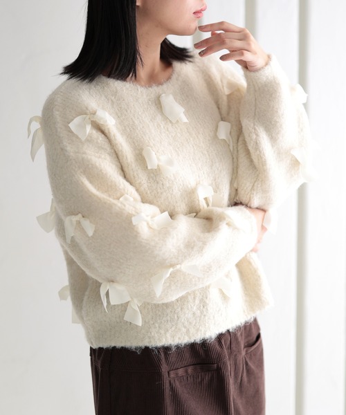 Ruwan yu(ルワンユー)の「リボンモチーフニットトップス【大きいサイズ対応】(ニット/セーター・レディース・アイボリー/グレー・L/LL/3L/4L)」の5枚目の写真