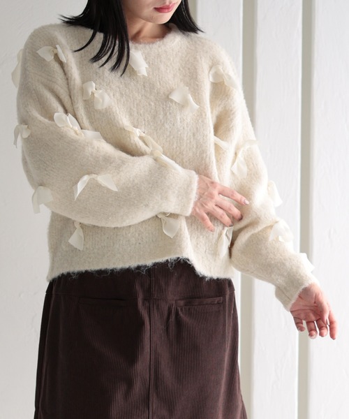 Ruwan yu(ルワンユー)の「リボンモチーフニットトップス【大きいサイズ対応】(ニット/セーター・レディース・アイボリー/グレー・L/LL/3L/4L)」の11枚目の写真