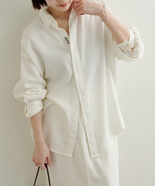 Omekashi（オメカシ）の「刺繍セルロースソフトオーバーシャツ（シャツ/ブラウス・レディース・ブラウン/オフホワイト/チャコールグレー・FREE）」の4枚目の写真