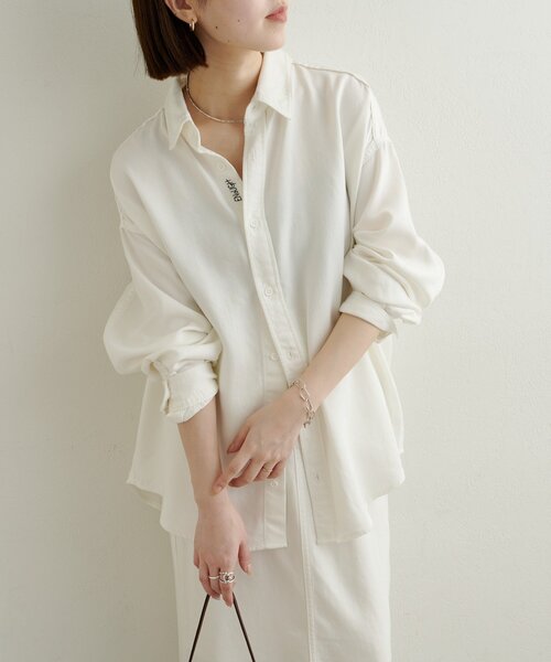 Omekashi（オメカシ）の「刺繍セルロースソフトオーバーシャツ（シャツ/ブラウス・レディース・ブラウン/オフホワイト/チャコールグレー・FREE）」の5枚目の写真