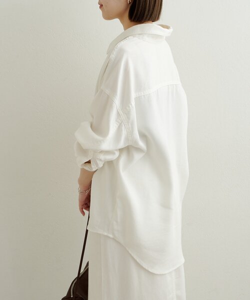 Omekashi（オメカシ）の「刺繍セルロースソフトオーバーシャツ（シャツ/ブラウス・レディース・ブラウン/オフホワイト/チャコールグレー・FREE）」の6枚目の写真