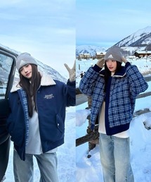 ダウンジャケット/コート（ブルー・ネイビー/青色系・チェック柄