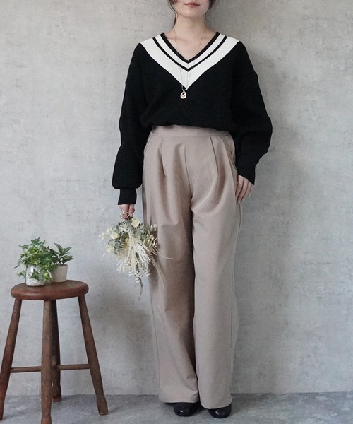 SELECT LEVERY(セレクトリベリー)の「チルデンVネックニットプルオーバー(ニット/セーター・レディース・アイボリー/ブラック・FREE)」の19枚目の写真