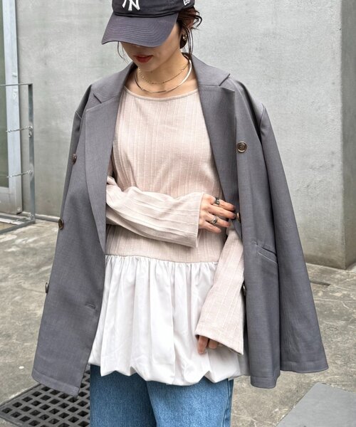 CIAOPANIC TYPY(チャオパニックティピー)の「裾バルーンランダムリブトップス(Tシャツ/カットソー・レディース・ブラック/ベージュ/ホワイト・ONE SIZE)」の3枚目の写真