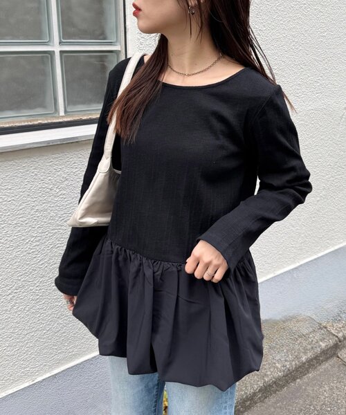 CIAOPANIC TYPY(チャオパニックティピー)の「裾バルーンランダムリブトップス(Tシャツ/カットソー・レディース・ブラック/ベージュ/ホワイト・ONE SIZE)」の2枚目の写真