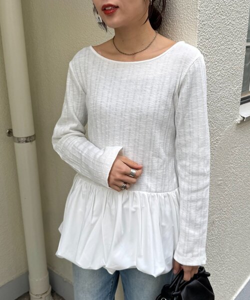 CIAOPANIC TYPY(チャオパニックティピー)の「裾バルーンランダムリブトップス(Tシャツ/カットソー・レディース・ブラック/ベージュ/ホワイト・ONE SIZE)」の5枚目の写真