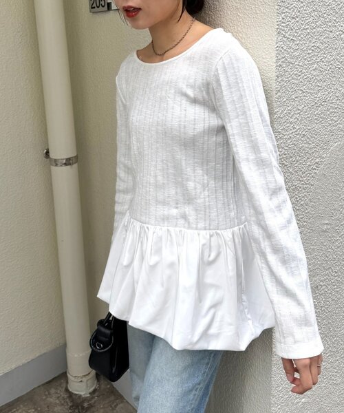 CIAOPANIC TYPY(チャオパニックティピー)の「裾バルーンランダムリブトップス(Tシャツ/カットソー・レディース・ブラック/ベージュ/ホワイト・ONE SIZE)」の6枚目の写真
