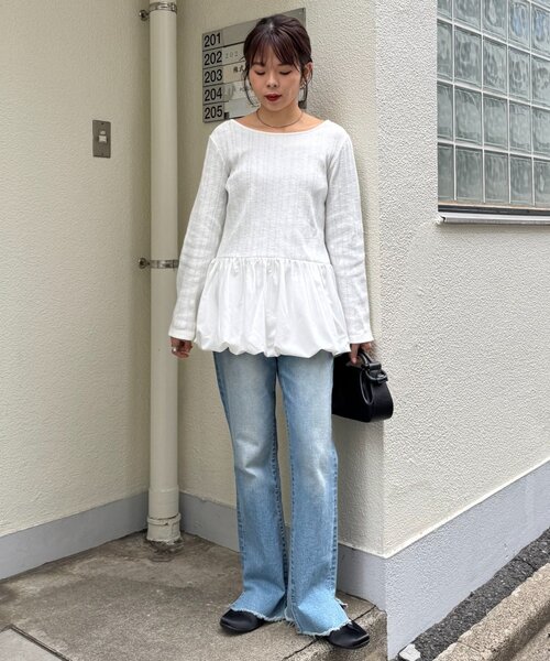 CIAOPANIC TYPY(チャオパニックティピー)の「裾バルーンランダムリブトップス(Tシャツ/カットソー・レディース・ブラック/ベージュ/ホワイト・ONE SIZE)」の9枚目の写真