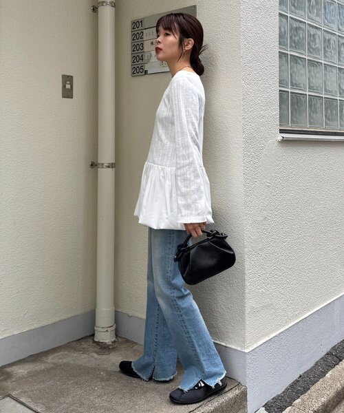 CIAOPANIC TYPY(チャオパニックティピー)の「裾バルーンランダムリブトップス(Tシャツ/カットソー・レディース・ブラック/ベージュ/ホワイト・ONE SIZE)」の10枚目の写真