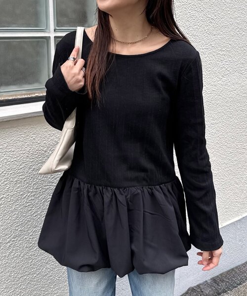 CIAOPANIC TYPY(チャオパニックティピー)の「裾バルーンランダムリブトップス(Tシャツ/カットソー・レディース・ブラック/ベージュ/ホワイト・ONE SIZE)」の13枚目の写真