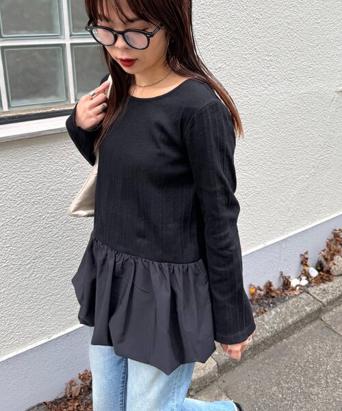 CIAOPANIC TYPY(チャオパニックティピー)の「裾バルーンランダムリブトップス(Tシャツ/カットソー・レディース・ブラック/ベージュ/ホワイト・ONE SIZE)」の14枚目の写真