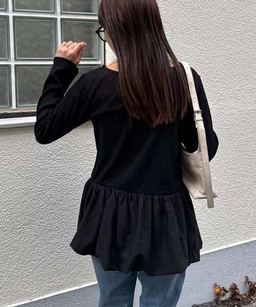 CIAOPANIC TYPY(チャオパニックティピー)の「裾バルーンランダムリブトップス(Tシャツ/カットソー・レディース・ブラック/ベージュ/ホワイト・ONE SIZE)」の15枚目の写真