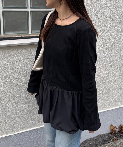 CIAOPANIC TYPY(チャオパニックティピー)の「裾バルーンランダムリブトップス(Tシャツ/カットソー・レディース・ブラック/ベージュ/ホワイト・ONE SIZE)」の16枚目の写真