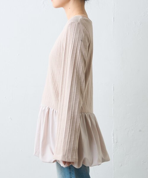 セール】【レイヤードにおすすめ】裾バルーンランダムリブトップス（T