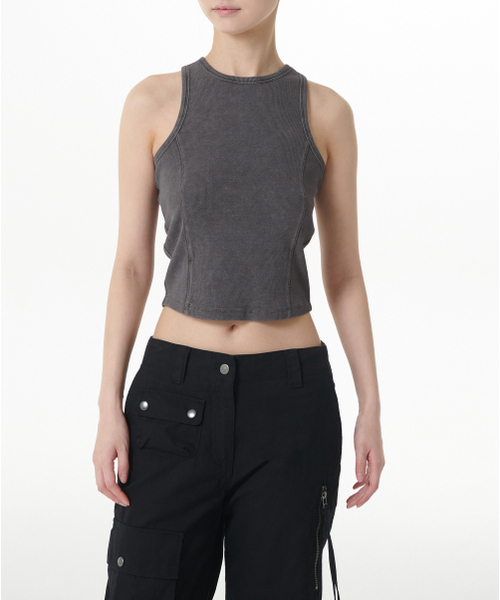 MUSINSA STANDARD WOMAN（ムシンサスタンダードウーマン）の「ウィメンズリブドピグメントレーサーバックタンクトップ[ダークグレー]（Tシャツ/カットソー・レディース・その他・LARGE/MEDIUM/SMALL/X-SMALL）」の2枚目の写真