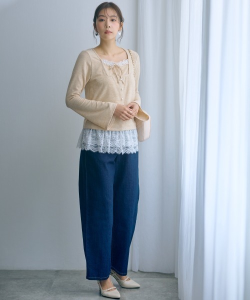 marun（マルン）の「＜大きいサイズ＞バック編み上げデニムパンツ marun（その他パンツ・レディース・ネイビー/サックスブルー・5L/4L/3L/LL/L）」の4枚目の写真