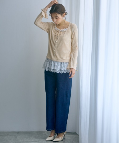 marun（マルン）の「＜大きいサイズ＞バック編み上げデニムパンツ marun（その他パンツ・レディース・ネイビー/サックスブルー・5L/4L/3L/LL/L）」の6枚目の写真