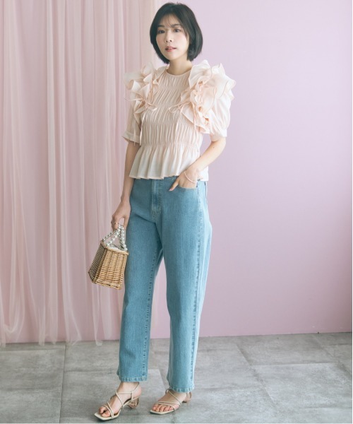marun(マルン)の「<大きいサイズ>バック編み上げデニムパンツ marun(その他パンツ・レディース・ネイビー/サックスブルー・5L/4L/3L/LL/L)」の8枚目の写真