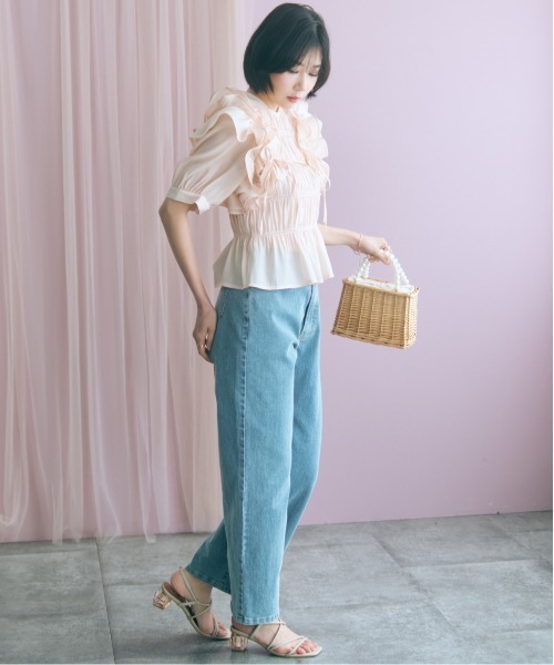 marun(マルン)の「<大きいサイズ>バック編み上げデニムパンツ marun(その他パンツ・レディース・ネイビー/サックスブルー・5L/4L/3L/LL/L)」の3枚目の写真