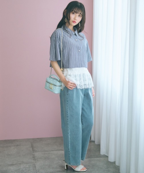marun(マルン)の「<大きいサイズ>バック編み上げデニムパンツ marun(その他パンツ・レディース・ネイビー/サックスブルー・5L/4L/3L/LL/L)」の5枚目の写真