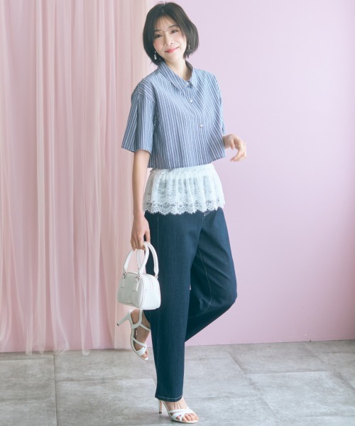marun(マルン)の「<大きいサイズ>バック編み上げデニムパンツ marun(その他パンツ・レディース・ネイビー/サックスブルー・5L/4L/3L/LL/L)」の6枚目の写真