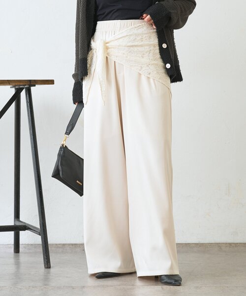 Jena espace merveilleux（ジェナ　エスパスメルヴェイユ）の「【マルチに使えるレーススカーフ付き】ワイドパンツ（その他パンツ・レディース・アイボリー/ベージュ・FREE）」の8枚目の写真
