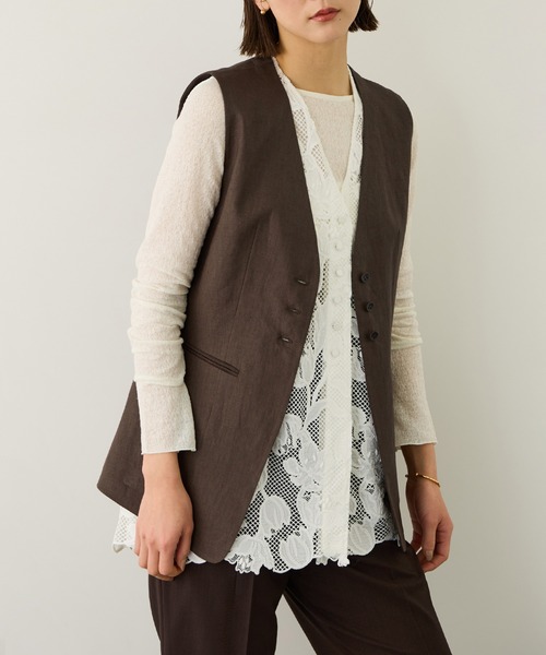 ROPE'（ロペ）の「リネン3ボタンジレ/セットアップ対応（ベスト・レディース・ブラウン系その他/ベージュ・FREE）」の3枚目の写真