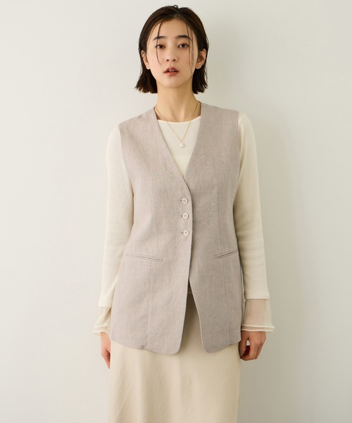 ROPE'（ロペ）の「リネン3ボタンジレ/セットアップ対応（ベスト・レディース・ブラウン系その他/ベージュ・FREE）」の10枚目の写真