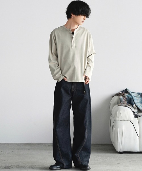 WYM LIDNM（ウィム バイ リドム）の「PIGMENT DYED HENLEY L/S TEE（Tシャツ/カットソー・メンズ・ライトグレー/グレー/チャコール・L/M/S）」の7枚目の写真