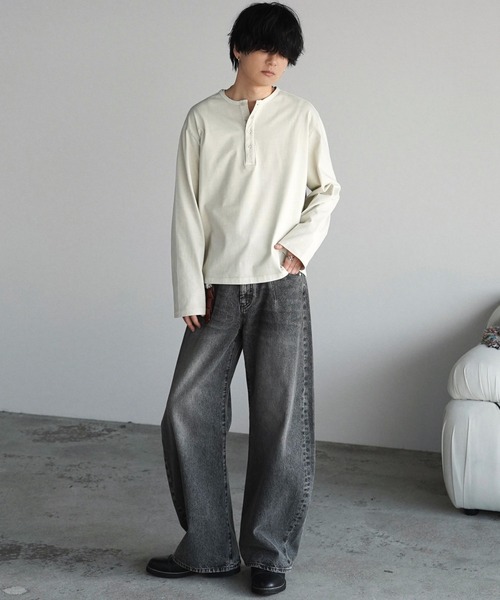 WYM LIDNM（ウィム バイ リドム）の「PIGMENT DYED HENLEY L/S TEE（Tシャツ/カットソー・メンズ・ライトグレー/グレー/チャコール・L/M/S）」の14枚目の写真