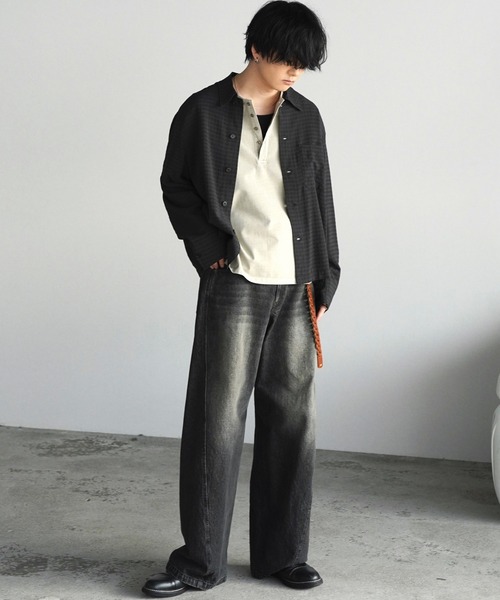 WYM LIDNM（ウィム バイ リドム）の「PIGMENT DYED HENLEY L/S TEE（Tシャツ/カットソー・メンズ・ライトグレー/グレー/チャコール・L/M/S）」の9枚目の写真