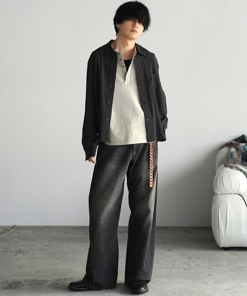 WYM LIDNM（ウィム バイ リドム）の「PIGMENT DYED HENLEY L/S TEE（Tシャツ/カットソー・メンズ・ライトグレー/グレー/チャコール・L/M/S）」の8枚目の写真