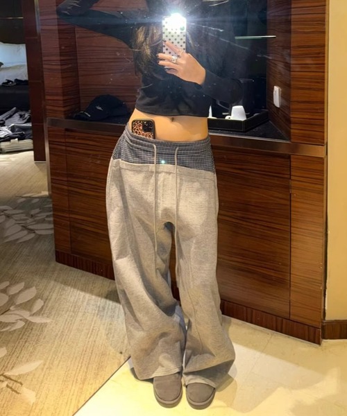 Vipoa（ヴィポア）の「Navy check layer sweat pants（スウェットパンツ・レディース・グレー・FREE）」の7枚目の写真