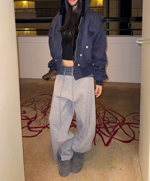 Vipoa（ヴィポア）の「Navy check layer sweat pants（スウェットパンツ・レディース・グレー・FREE）」の5枚目の写真
