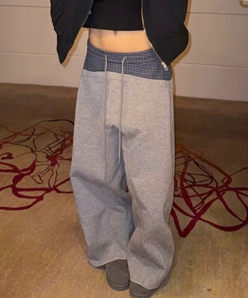 Vipoa（ヴィポア）の「Navy check layer sweat pants（スウェットパンツ・レディース・グレー・FREE）」の6枚目の写真