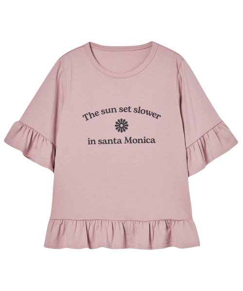 グラフィックフリル半袖Tシャツインディピンク（Tシャツ/カットソー