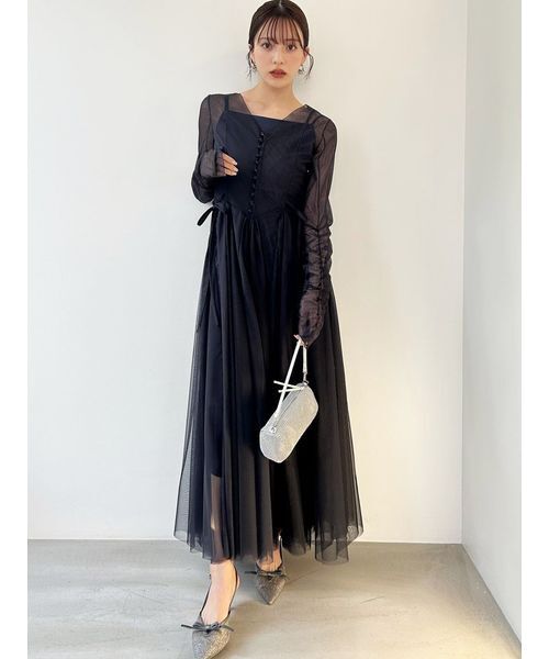 SNIDEL(スナイデル)の「チュールボリュームドレス(ドレス・レディース・ライトグレー/グリーン/ネイビー・0/1)」の1枚目の写真