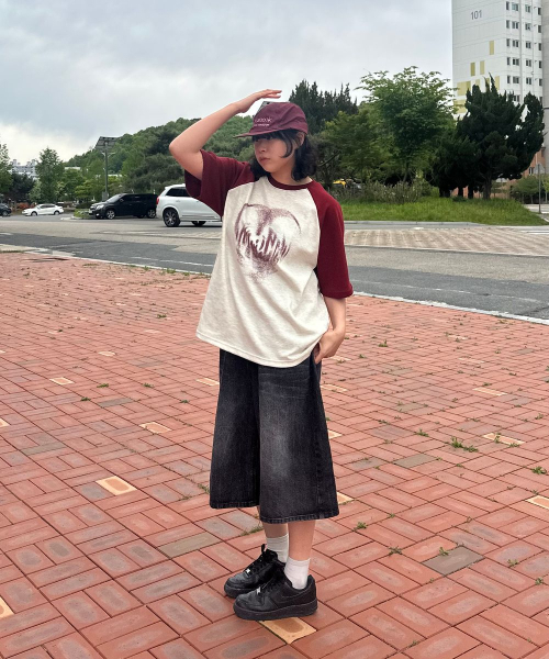 ACOVER(オコボ)の「ハートスプレイラグラン半袖Tシャツ3色(Tシャツ/カットソー・レディース・ブラック/ネイビー/レッド・FREE)」の4枚目の写真