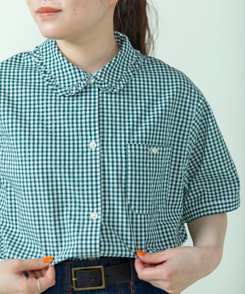 PAR ICI（パーリッシィ）の「【WEB限定カラー】ギンガムチェック/無地 襟フリルブラウス（シャツ/ブラウス・レディース・パープル/ホワイト/グリーン/ブルー・FREE）」の2枚目の写真