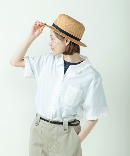 PAR ICI（パーリッシィ）の「【WEB限定カラー】ギンガムチェック/無地 襟フリルブラウス（シャツ/ブラウス・レディース・パープル/ホワイト/グリーン/ブルー・FREE）」の14枚目の写真