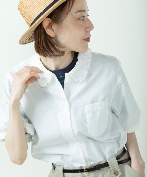 PAR ICI（パーリッシィ）の「【WEB限定カラー】ギンガムチェック/無地 襟フリルブラウス（シャツ/ブラウス・レディース・パープル/ホワイト/グリーン/ブルー・FREE）」の15枚目の写真