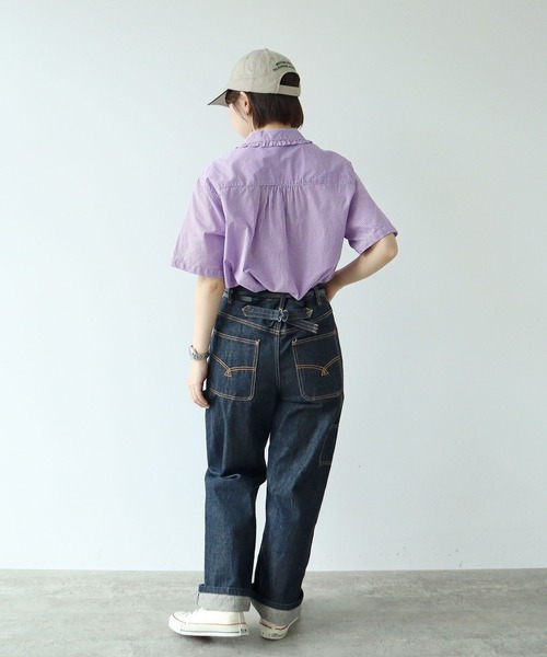 PAR ICI（パーリッシィ）の「【WEB限定カラー】ギンガムチェック/無地 襟フリルブラウス（シャツ/ブラウス・レディース・パープル/ホワイト/グリーン/ブルー・FREE）」の6枚目の写真