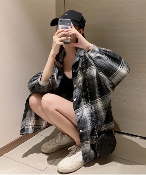 B.I.D.(ビーアイディー)の「《レディース チェック柄シャツ(BDS)》(シャツ/ブラウス・レディース・ブラウン/ブラック・FREE)」の7枚目の写真
