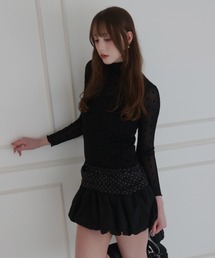 CeLess（セレス）の「High-neck Sheer Dot Slim Top / ハイネック シアードット スリムトップ（Tシャツ/カットソー）」