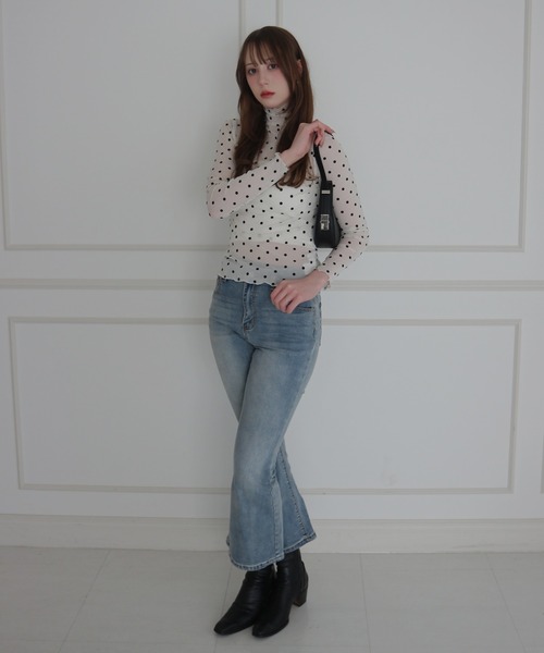 CeLess(セレス)の「High-neck Sheer Dot Slim Top / ハイネック シアードット スリムトップ(Tシャツ/カットソー・レディース・ホワイト/ブラック・FREE)」の8枚目の写真