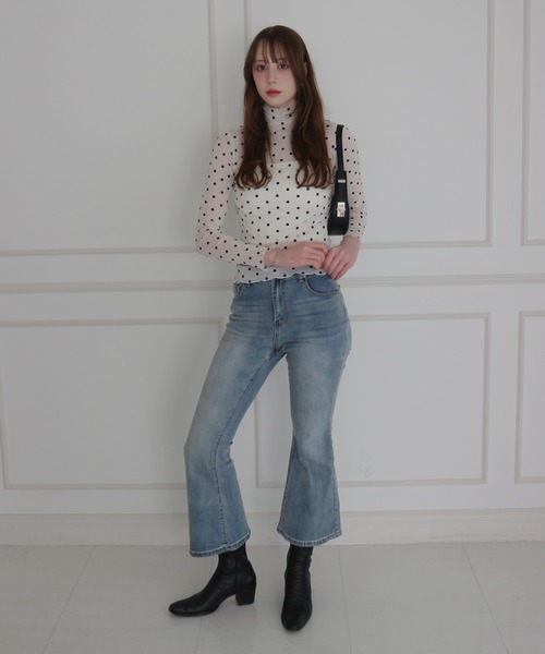 CeLess(セレス)の「High-neck Sheer Dot Slim Top / ハイネック シアードット スリムトップ(Tシャツ/カットソー・レディース・ホワイト/ブラック・FREE)」の6枚目の写真