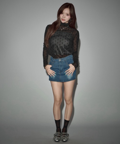 CeLess(セレス)の「High-neck Sheer Dot Slim Top / ハイネック シアードット スリムトップ(Tシャツ/カットソー・レディース・ホワイト/ブラック・FREE)」の16枚目の写真